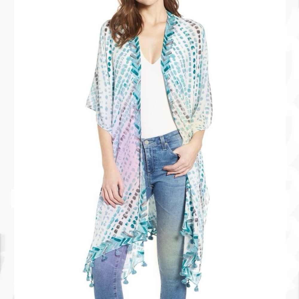 NWT Styline Abstract Tassel Cover Up Wrap Chic Resortwear